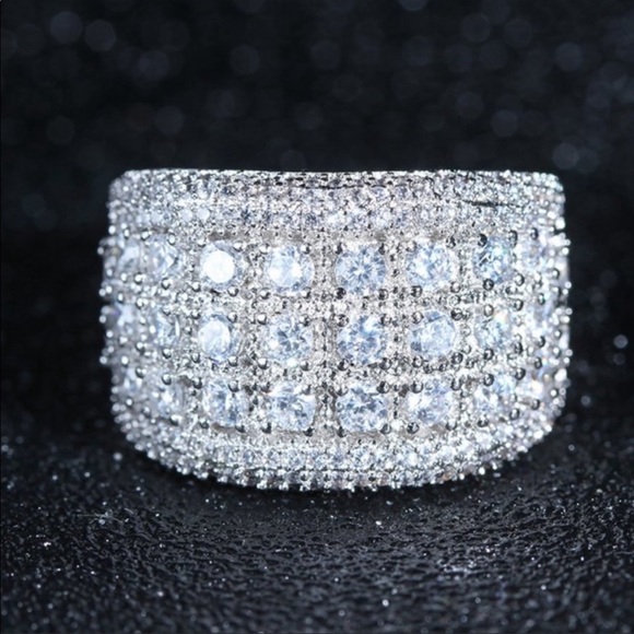 NEW 925 SILVER ROUND DIAMOND PAVE WIDE BAND RING - Picture 3 of 8
